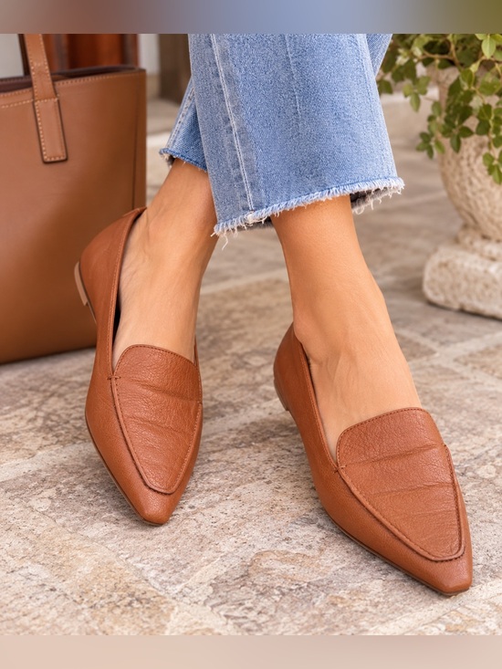 Franco Sarto Shoes - Franco Sarto Cognac Leather Pointed Toe Loafers Women’s 8